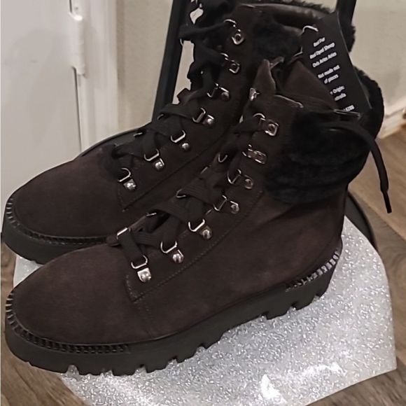 Aquatalia Alyssa Water Resistant Genuine Shearling Boot- Midnight Brown/Black - Picture 8 of 12